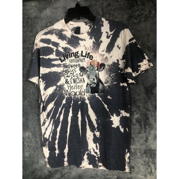 Tops - Fun Jesus Cow Women’s T-Shirt Tie Dyed Medium Living Life, I Wish A Heifer Would